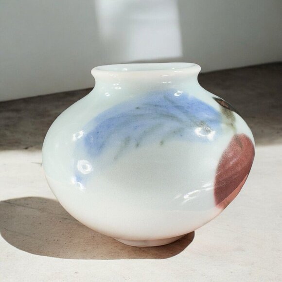 Vintage Hand Made Oriental Pottery Bud Vase Vessel Artist Marked Porcelain VTG - Picture 2 of 16